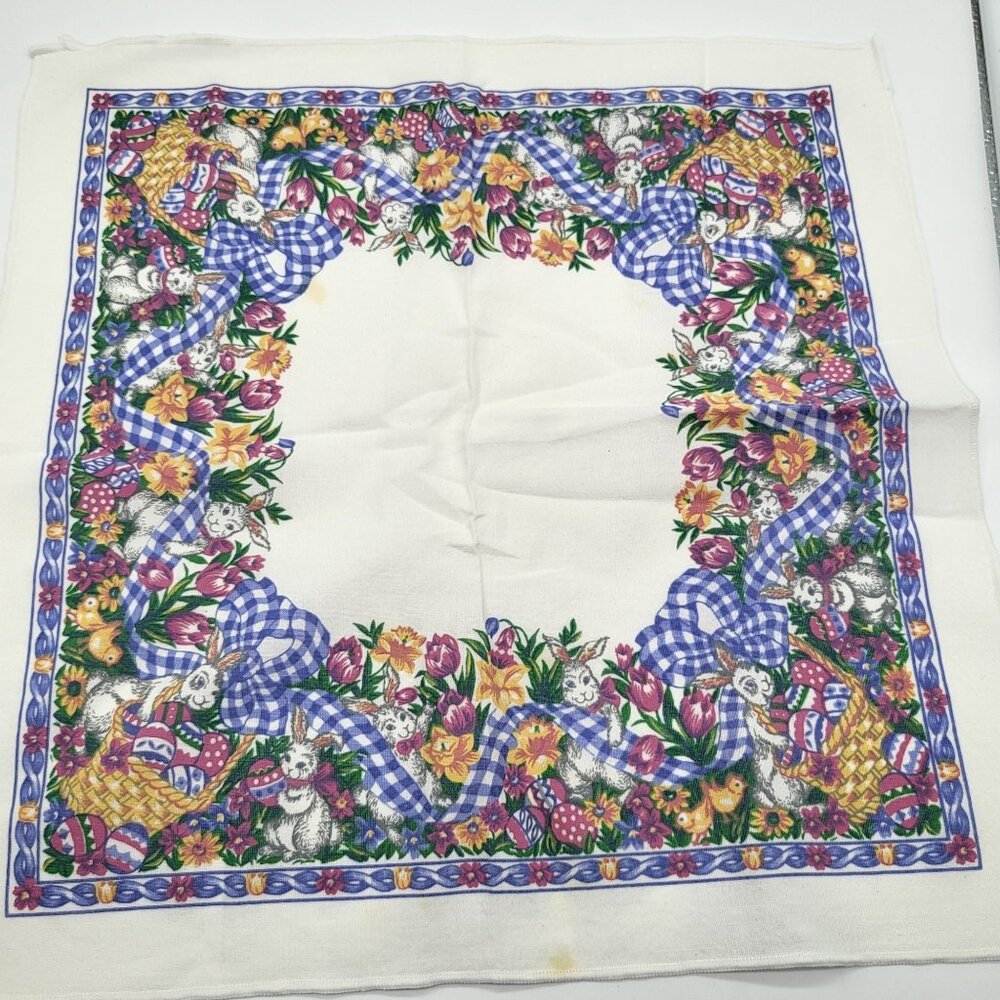 VTG 90s Easter Linens Napkins Set of 8 Picnic Country Spring Bunny Eggs Floral - Picture 1 of 8